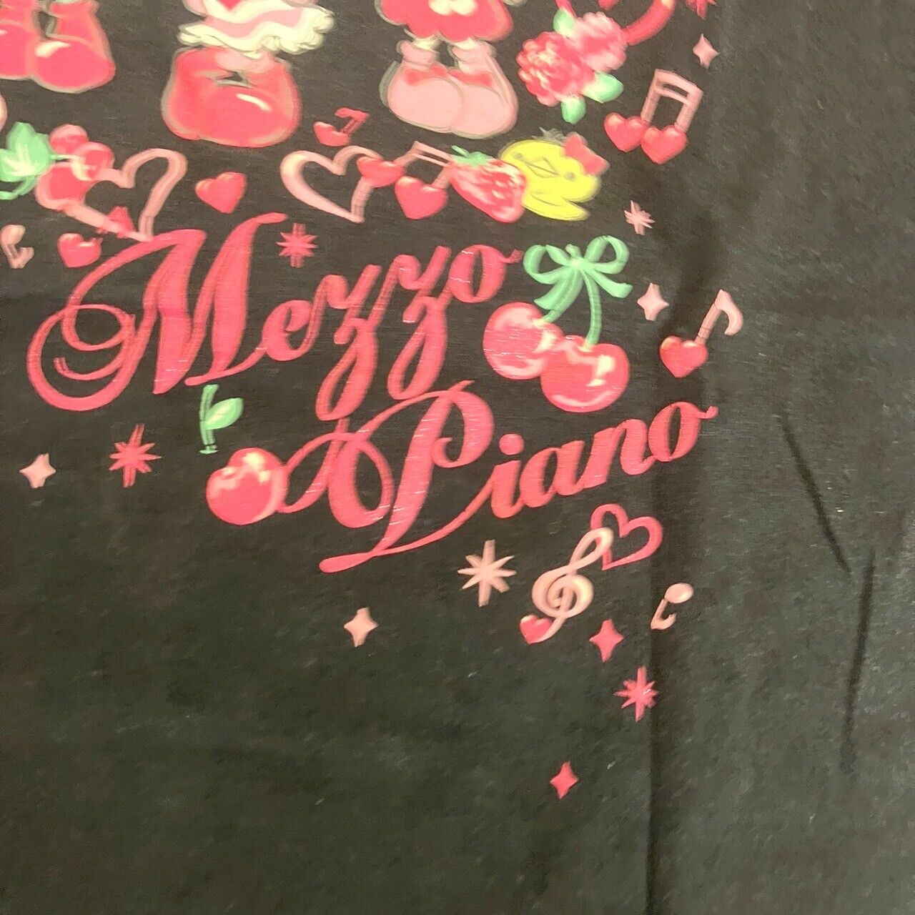 Mezzo Piano T-shirt Tops Black 140cm Mimi Popo Heart Cherry Strawberry Animals