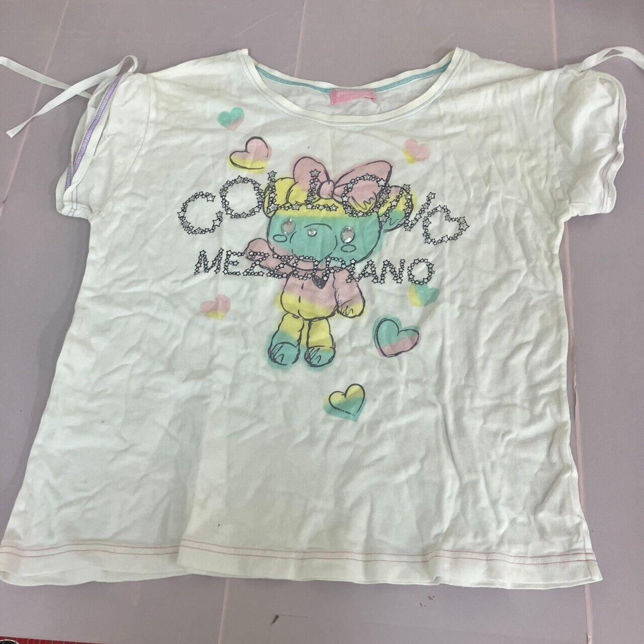 Mezzo Piano T-shirt Tops 150cm Short Sleeve White Bear Pastel Heart Ribbon Star