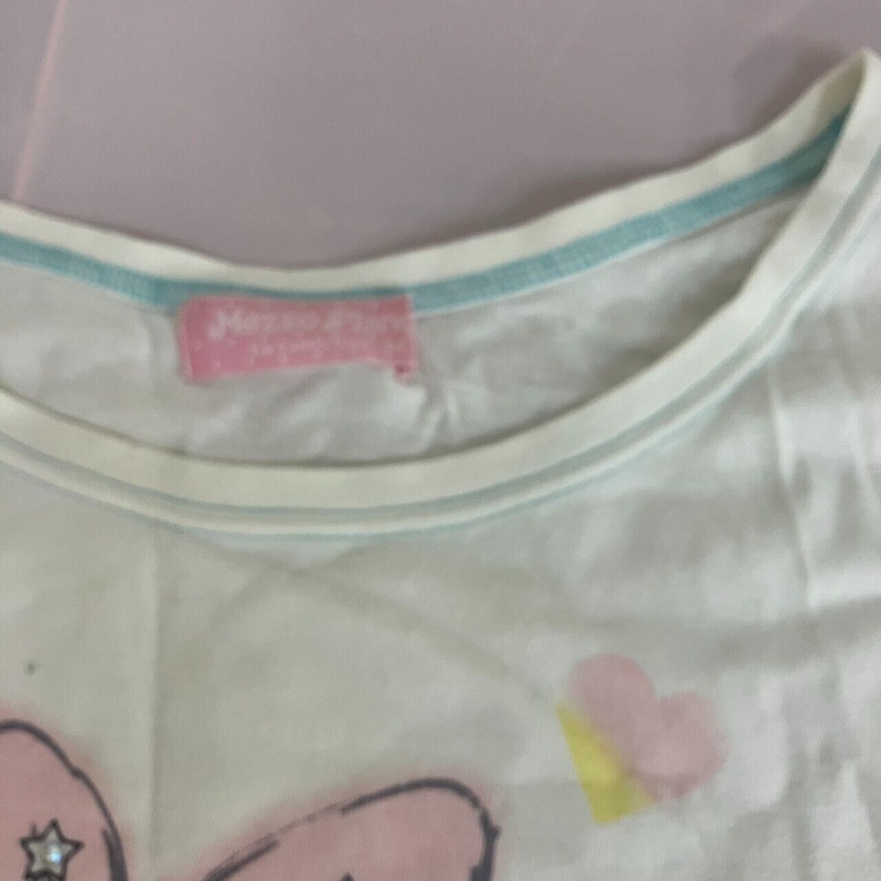 Mezzo Piano T-shirt Tops 150cm Short Sleeve White Bear Pastel Heart Ribbon Star