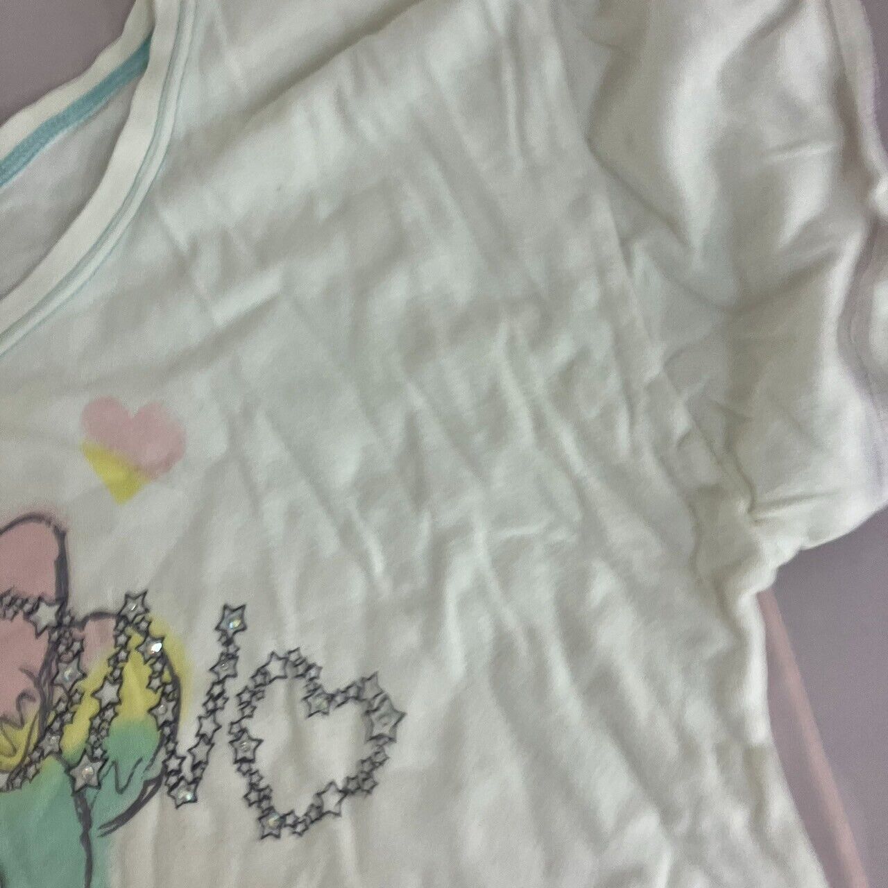 Mezzo Piano T-shirt Tops 150cm Short Sleeve White Bear Pastel Heart Ribbon Star