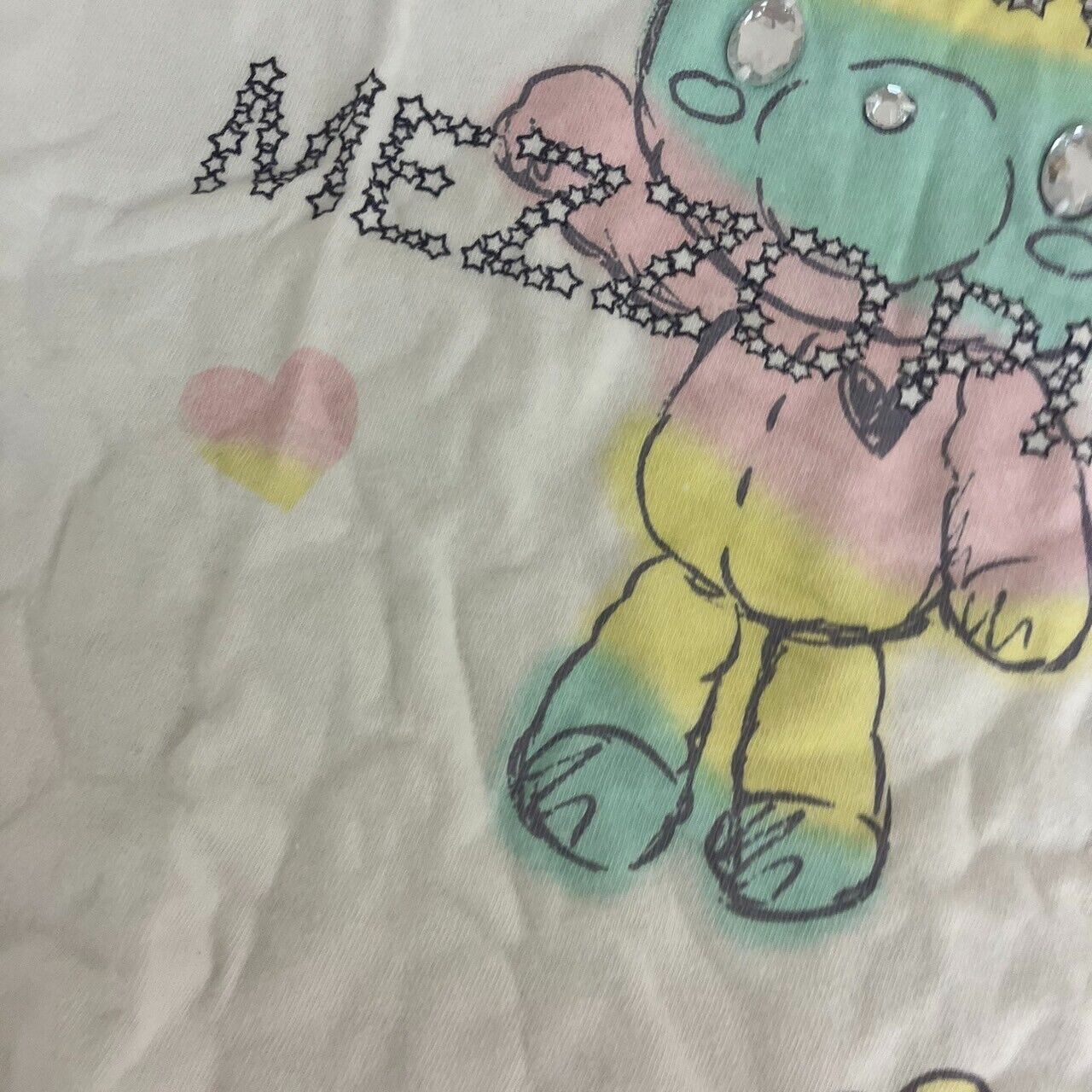 Mezzo Piano T-shirt Tops 150cm Short Sleeve White Bear Pastel Heart Ribbon Star