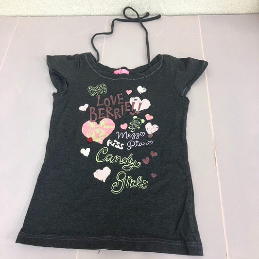 Mezzo Piano T-shirt Tops Black 140cm Heart Short Sleeve Clothing Ribbon Kawaii