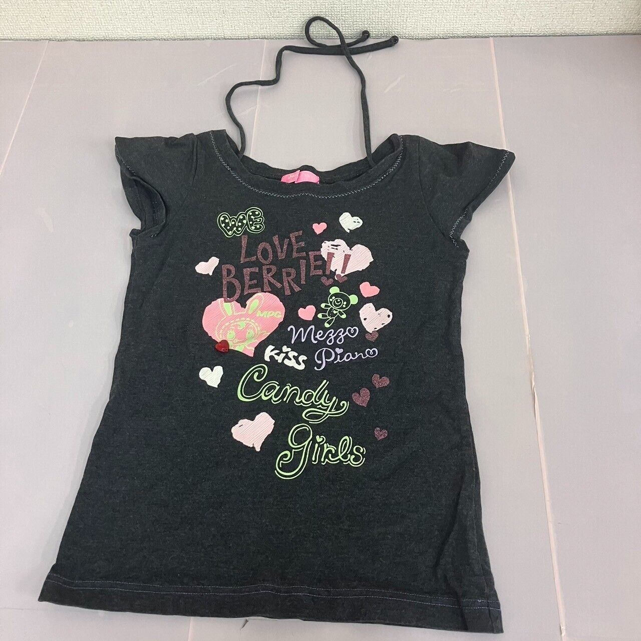 Mezzo Piano T-shirt Tops Black 140cm Heart Short Sleeve Clothing Ribbon Kawaii