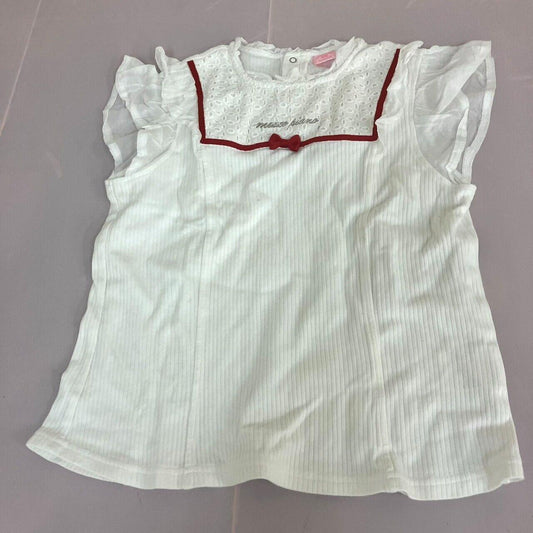 Mezzo Piano T-shirt Tops 150cm M White Ribbon Red Short Sleeve Frill Clothing