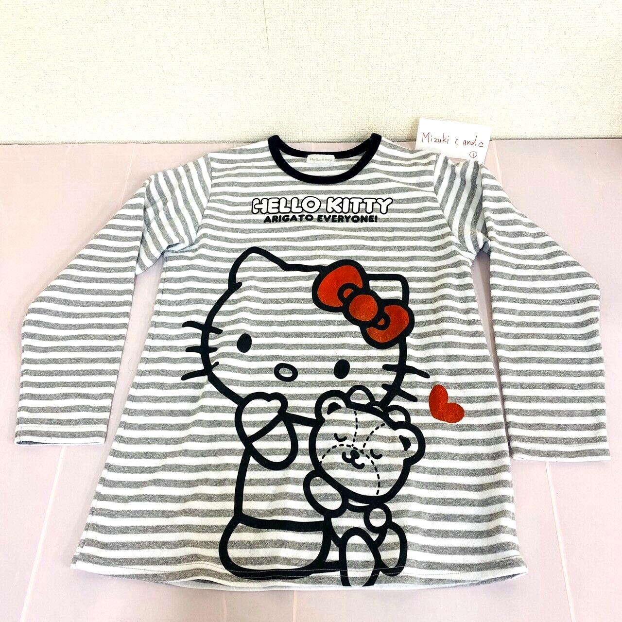 Sanrio Hello Kitty Striped Pajamas Kids 150cm~165cm Gray Black Heart Kawaii Rare