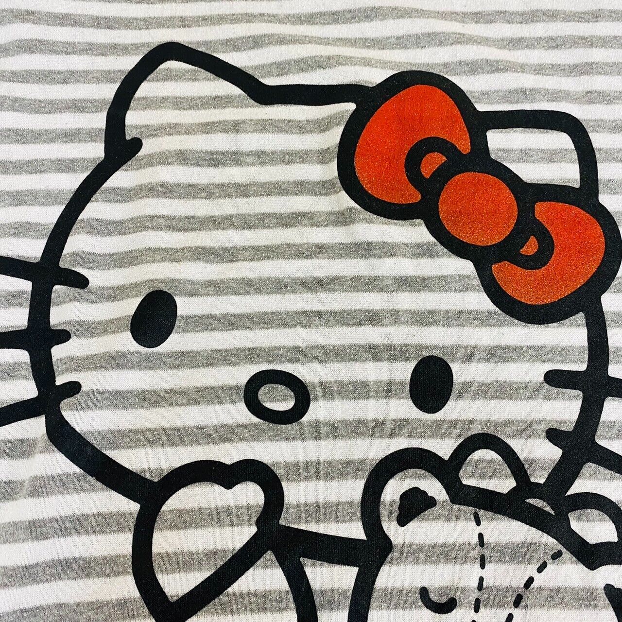 Sanrio Hello Kitty Striped Pajamas Kids 150cm~165cm Gray Black Heart Kawaii Rare