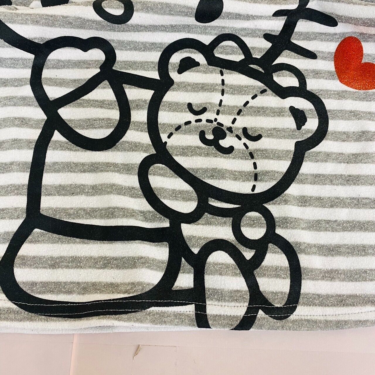 Sanrio Hello Kitty Striped Pajamas Kids 150cm~165cm Gray Black Heart Kawaii Rare