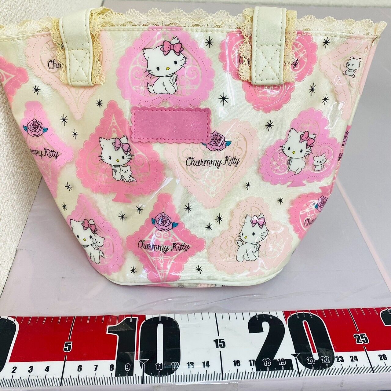 Sanrio Charmmy Charmy Kitty Tote Bag Handbag Lesson White Lace Frill Heart Spade