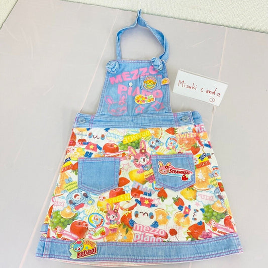 Mezzo Piano Apron 110 Denim Fruit All Pattem Pocket Mimi Popo Character Kawaii