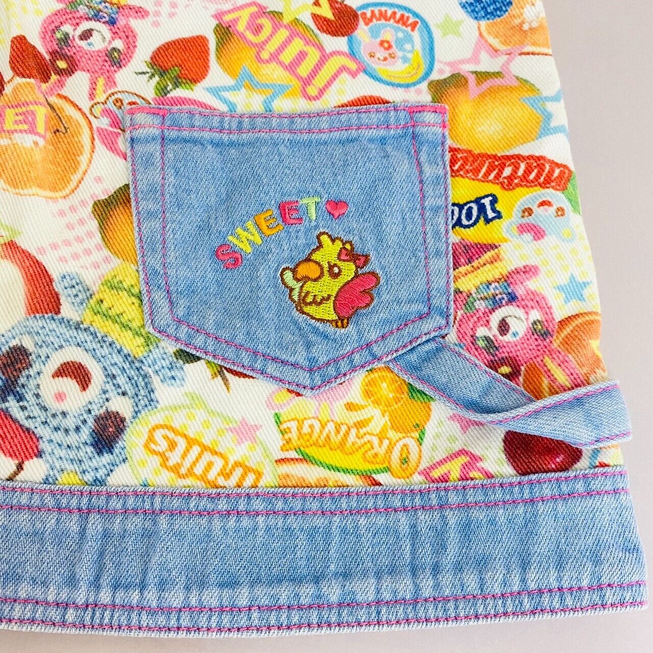 Mezzo Piano Apron 110 Denim Fruit All Pattem Pocket Mimi Popo Character Kawaii