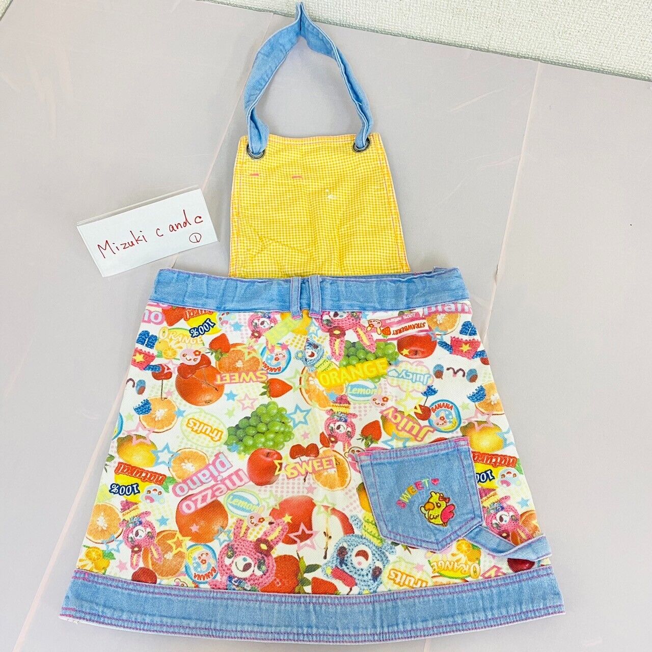 Mezzo Piano Apron 110 Denim Fruit All Pattem Pocket Mimi Popo Character Kawaii