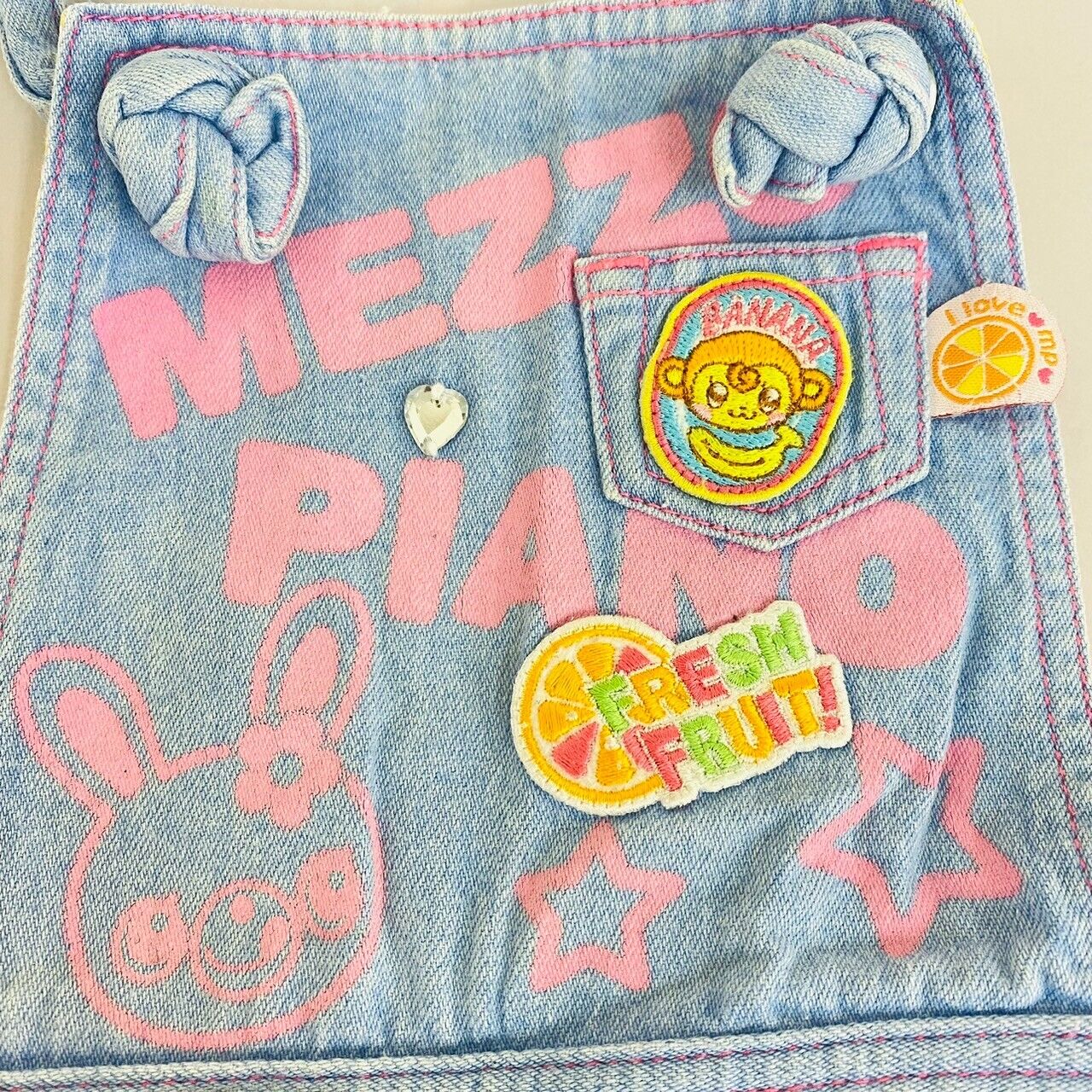 Mezzo Piano Apron 110 Denim Fruit All Pattem Pocket Mimi Popo Character Kawaii