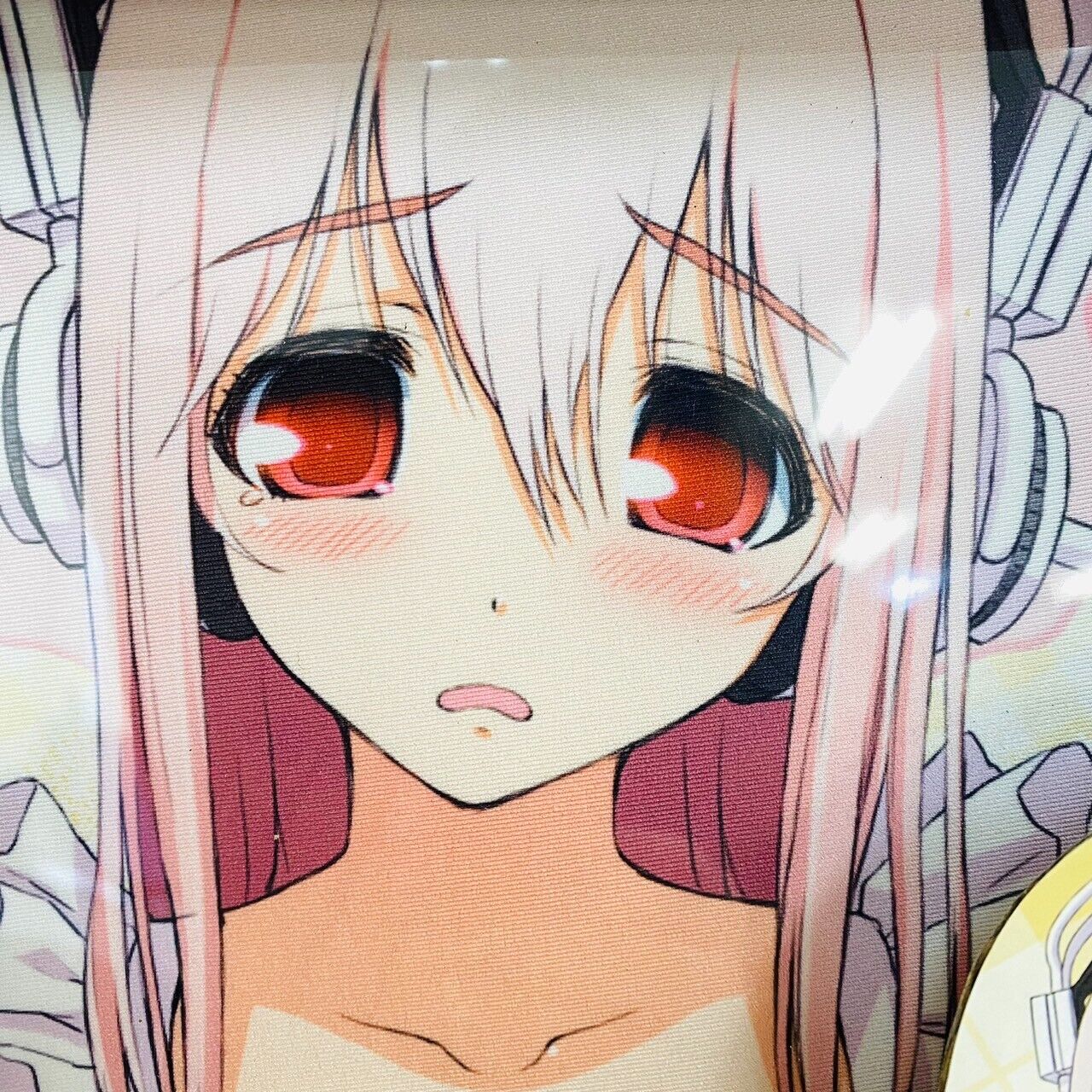 Super Sonico Mouse Pad Face Headphone Music Girl Pink Yellow Kawaii Character