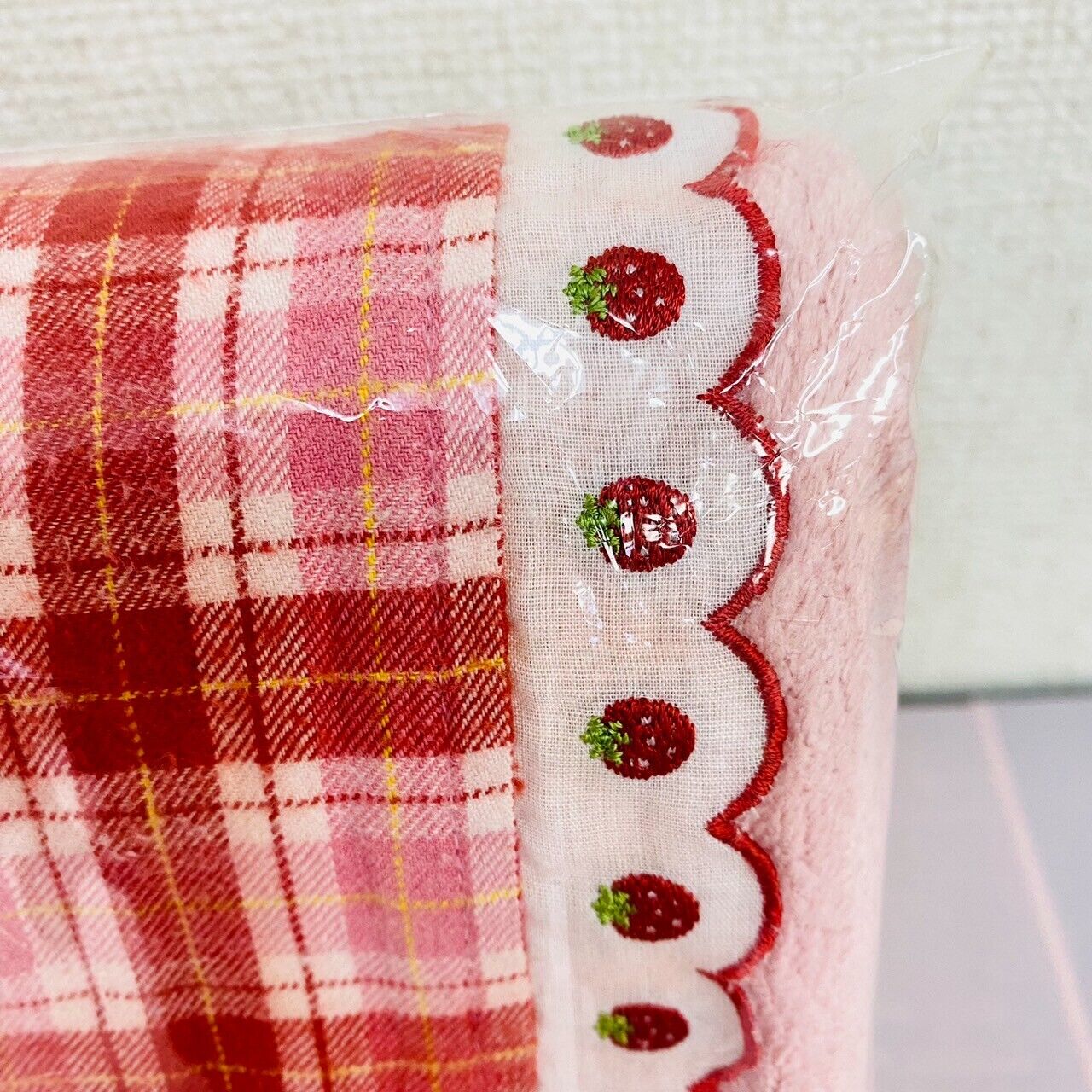 Mother Garden Low Rebound Pillow Strawberry Plaid Red Pink Flower Frill Kawaii