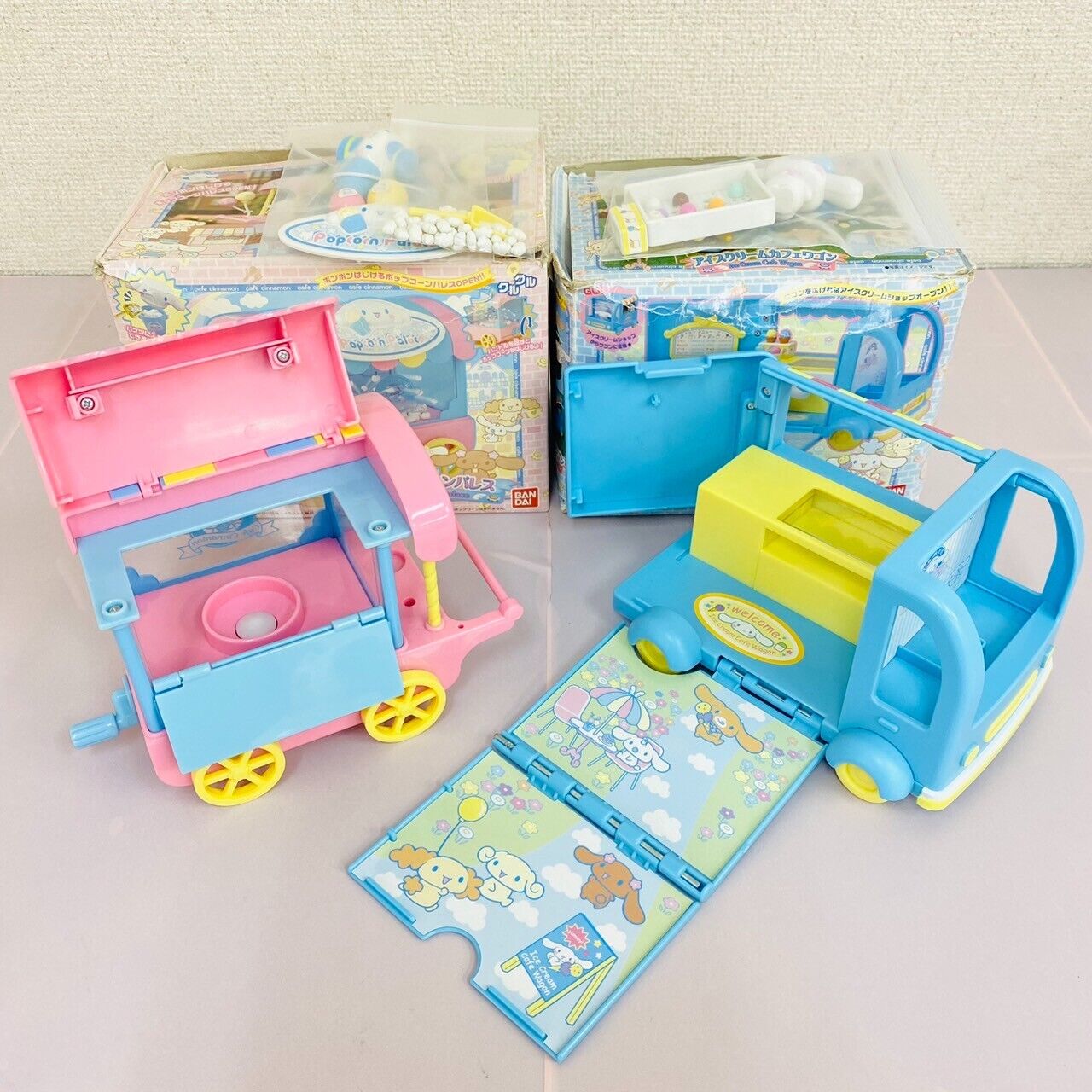 Sanrio Cinnamoroll Toy Ice Cream Cafe Wagon Popcorn Palace Set 2 Blue Pink Rare