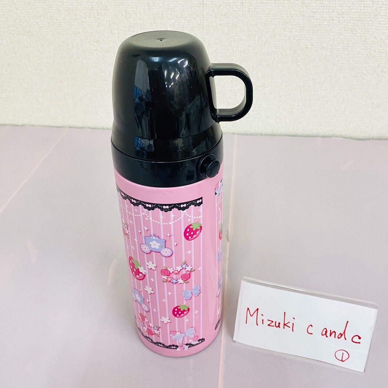 Mother Garden Water Bottle Pink Black Stainless Strawberry Floral Princess Rare