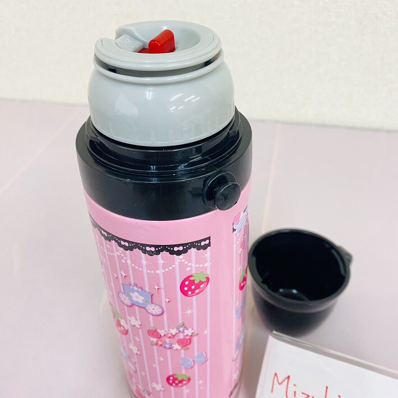 Mother Garden Water Bottle Pink Black Stainless Strawberry Floral Princess Rare