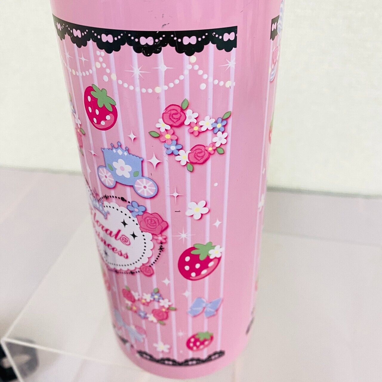 Mother Garden Water Bottle Pink Black Stainless Strawberry Floral Princess Rare