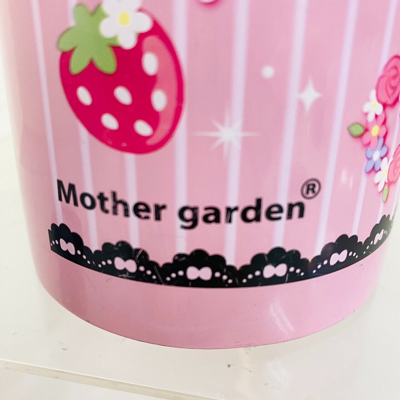 Mother Garden Water Bottle Pink Black Stainless Strawberry Floral Princess Rare