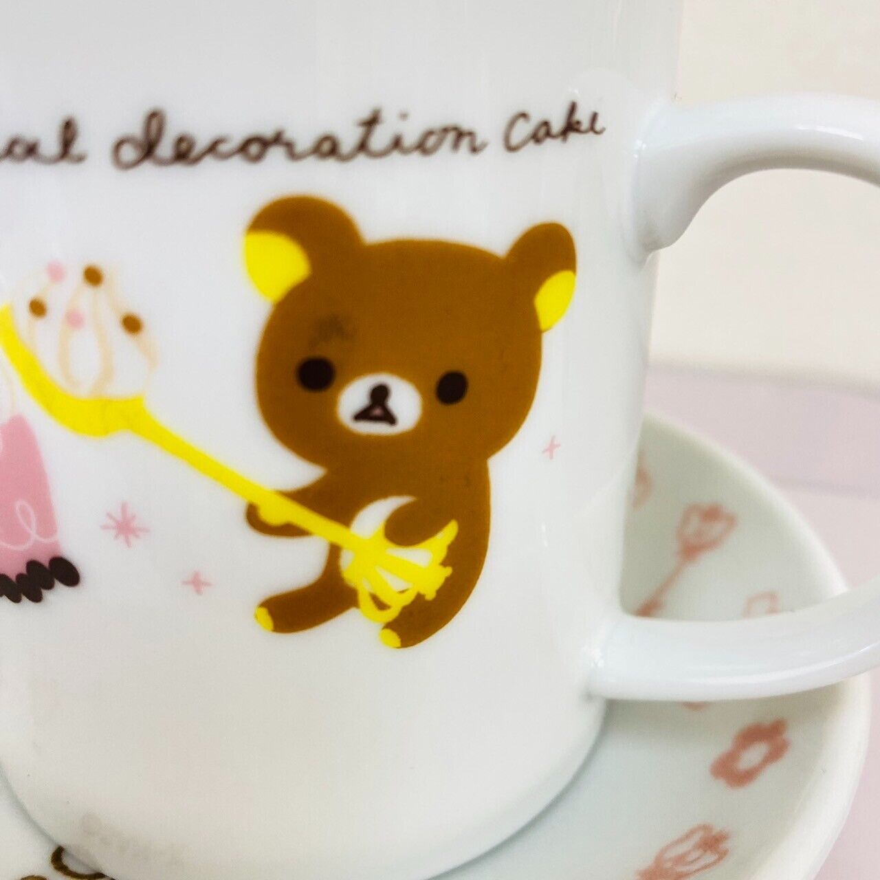 Rilakkuma Korilakkuma San-X Mug Cup Saucer Set 2 Bear Cake Heart White Key Rare