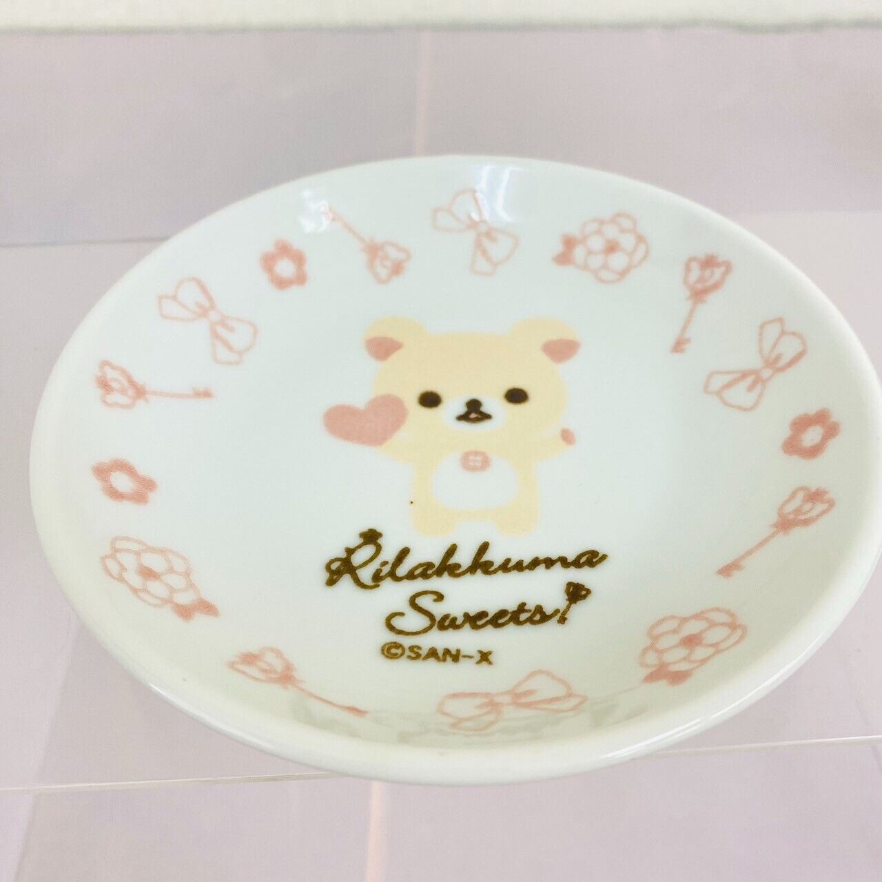 Rilakkuma Korilakkuma San-X Mug Cup Saucer Set 2 Bear Cake Heart White Key Rare