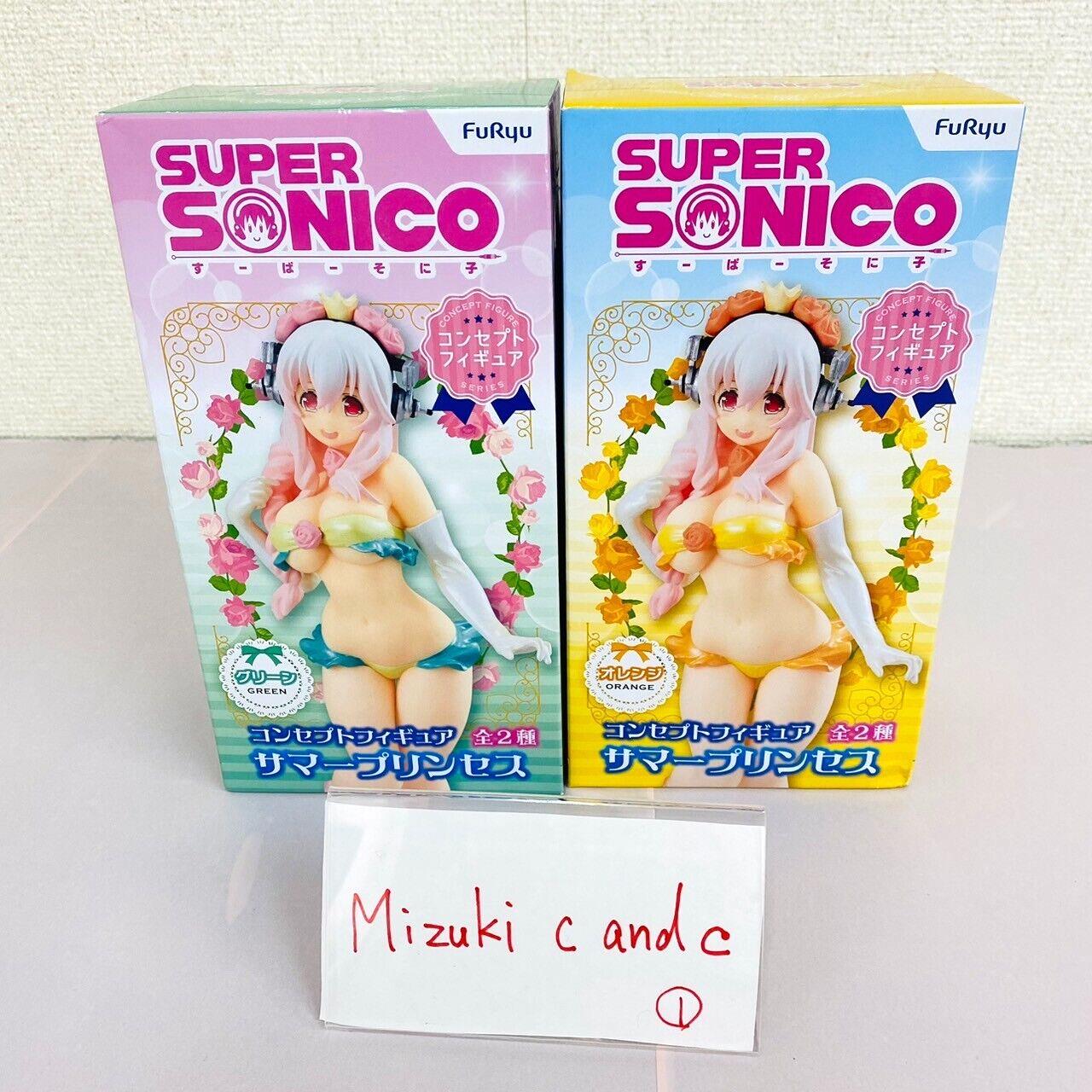 Super Sonico Concept Figure Summer Princess Set 2 Orange Green Flower Kawaii