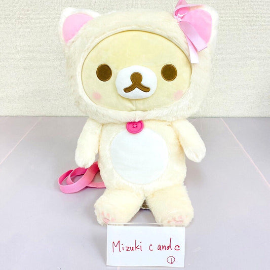 San-X Korilakkuma Plush Backpack Rucksack White Bear Cat Costume Ribbon Pink