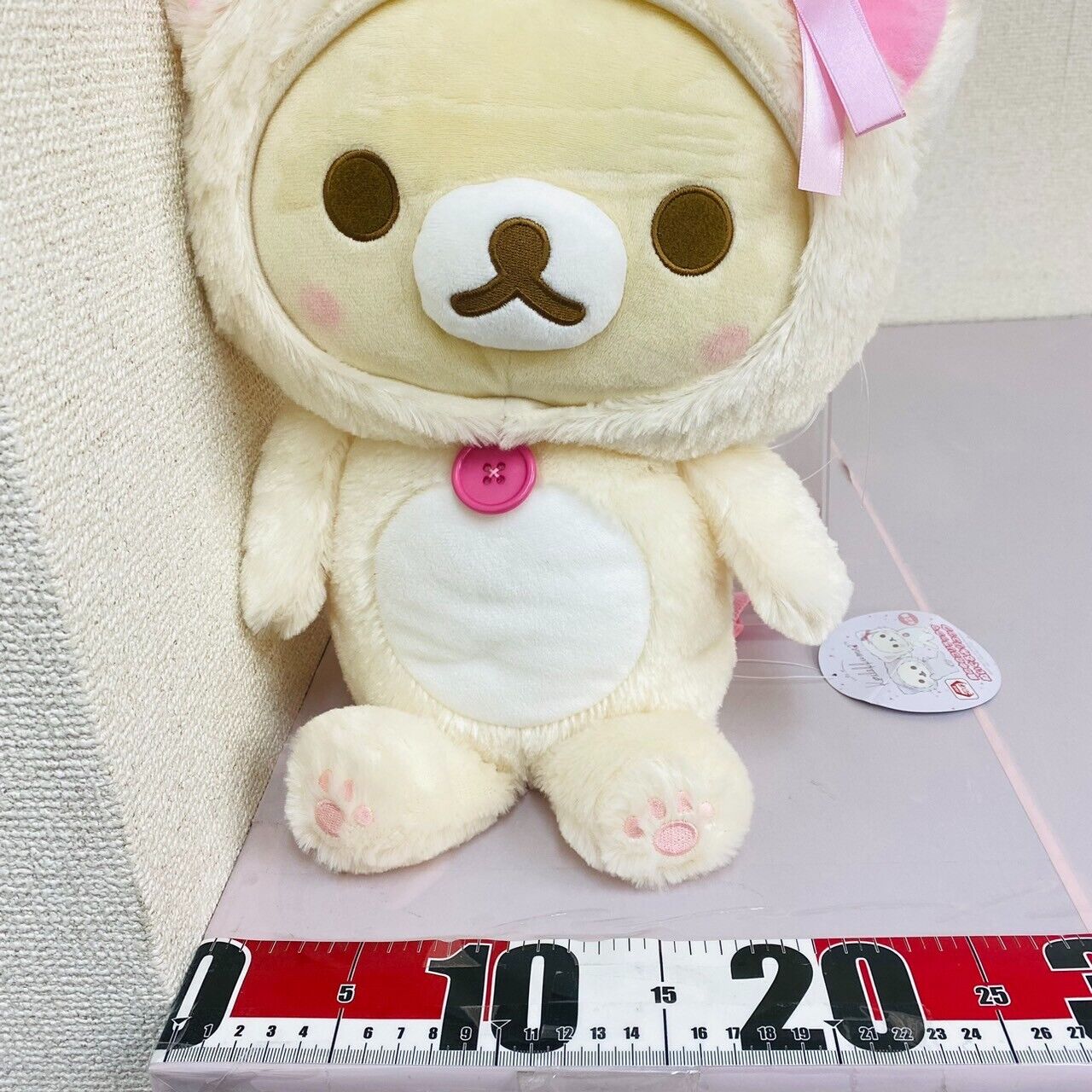 San-X Korilakkuma Plush Backpack Rucksack White Bear Cat Costume Ribbon Pink