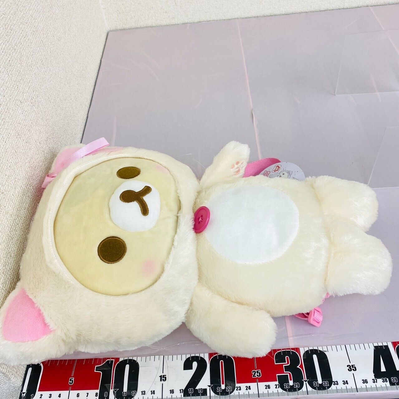 San-X Korilakkuma Plush Backpack Rucksack White Bear Cat Costume Ribbon Pink