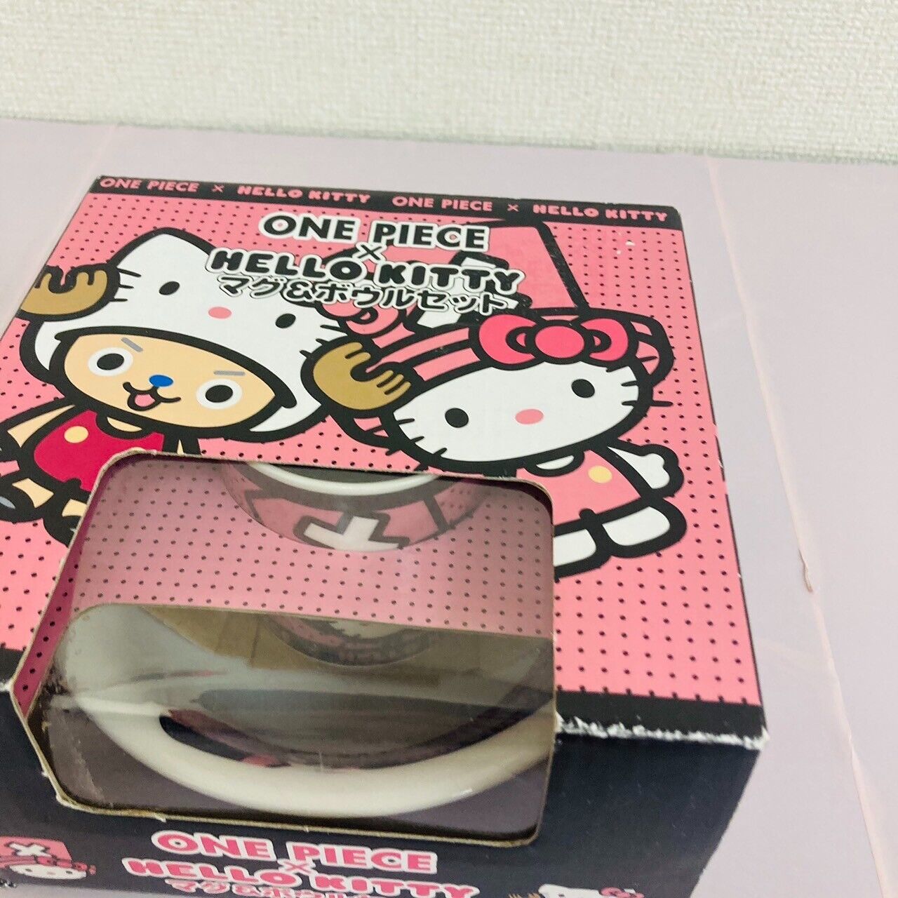 Sanrio Hello Kitty Tony Tony Chopper Mug Cup Bowl 2 Set One Piece Dot Pink Rare