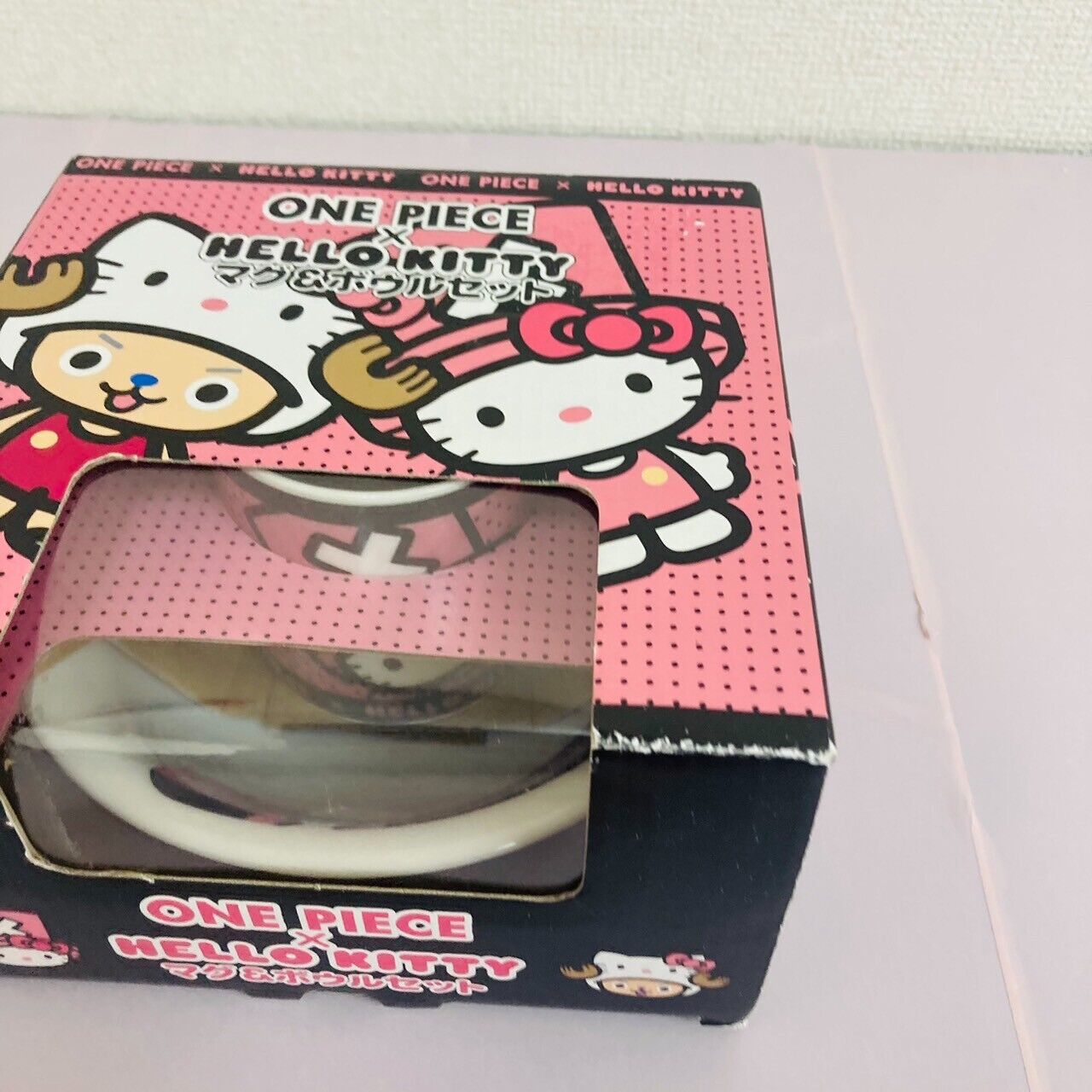 Sanrio Hello Kitty Tony Tony Chopper Mug Cup Bowl 2 Set One Piece Dot Pink Rare