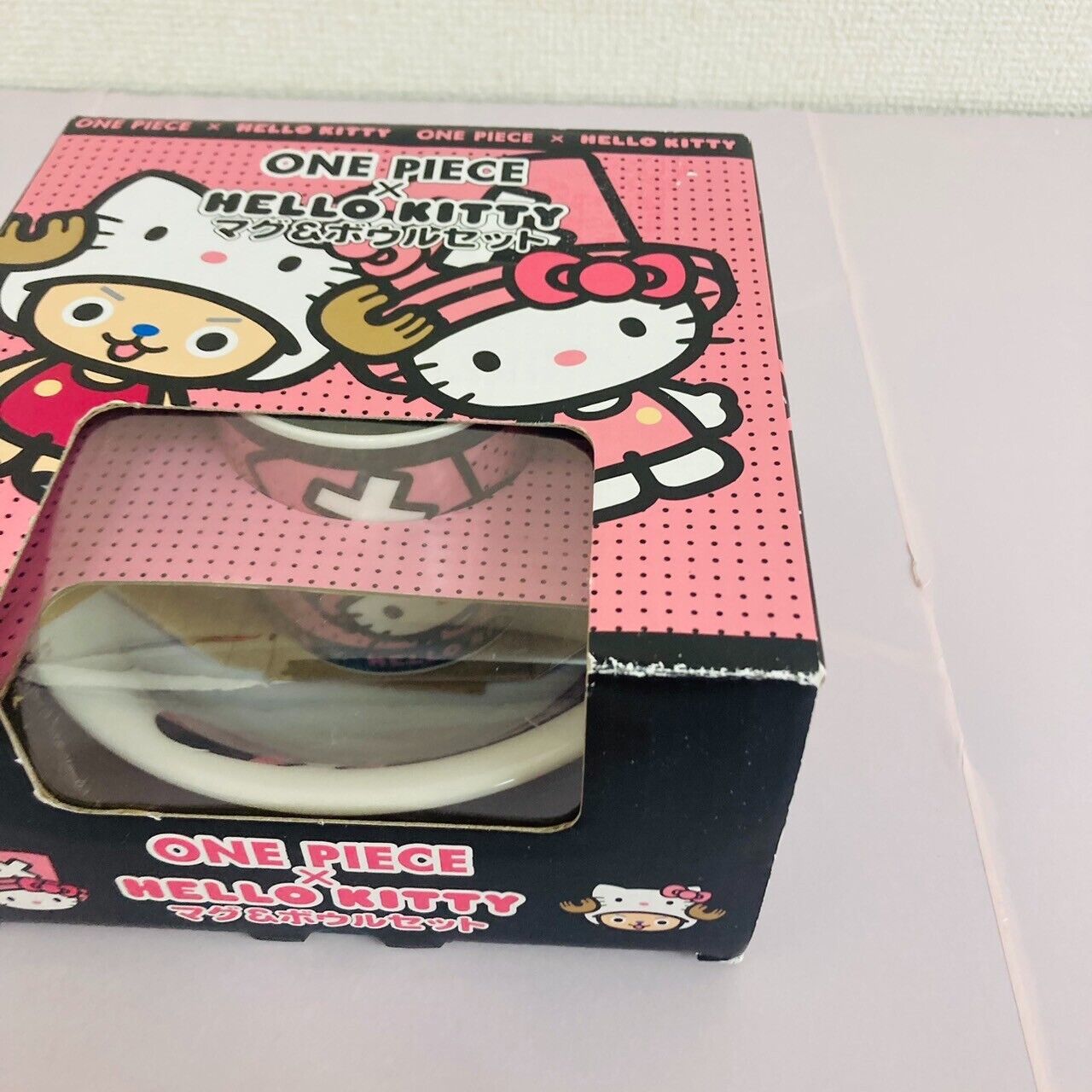 Sanrio Hello Kitty Tony Tony Chopper Mug Cup Bowl 2 Set One Piece Dot Pink Rare