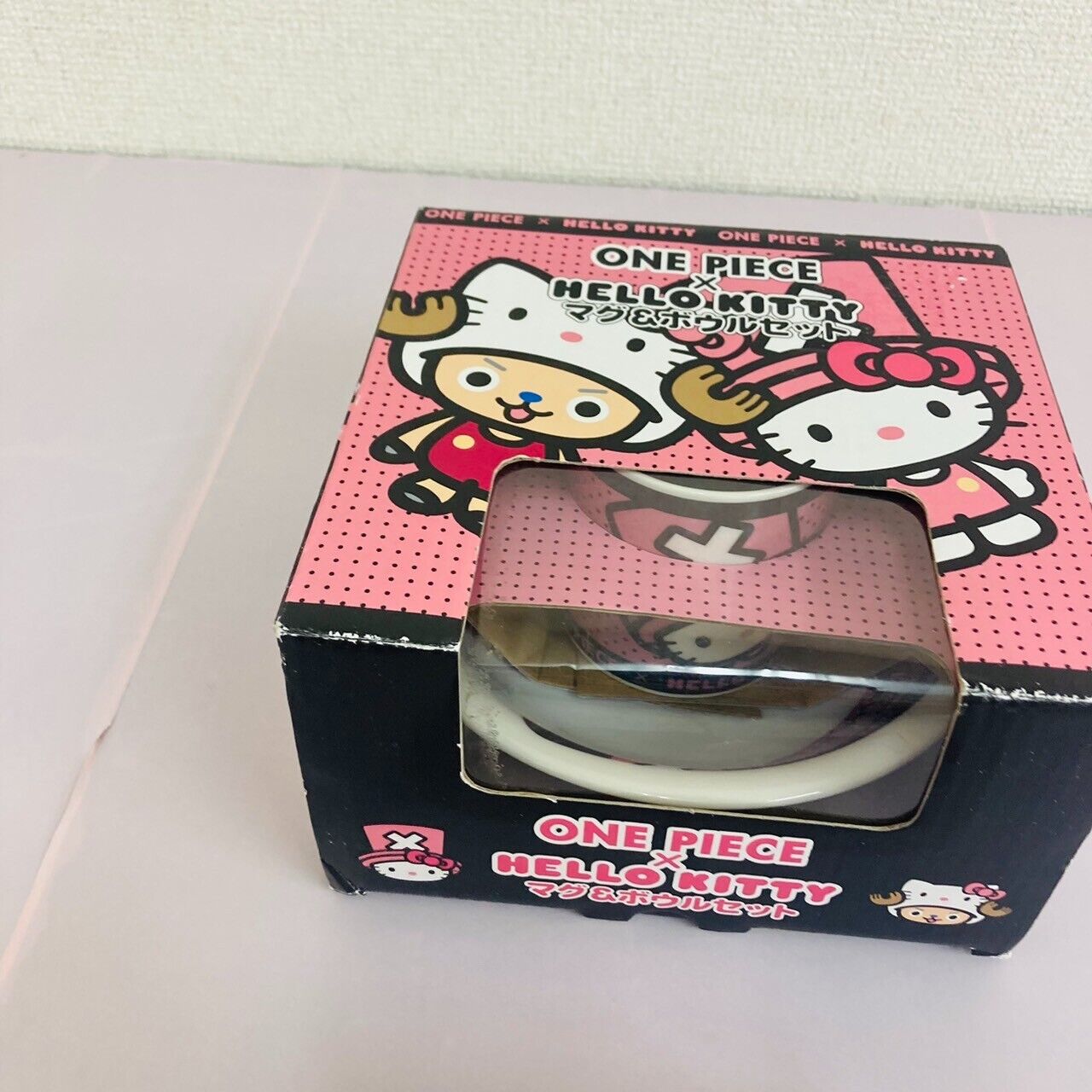 Sanrio Hello Kitty Tony Tony Chopper Mug Cup Bowl 2 Set One Piece Dot Pink Rare