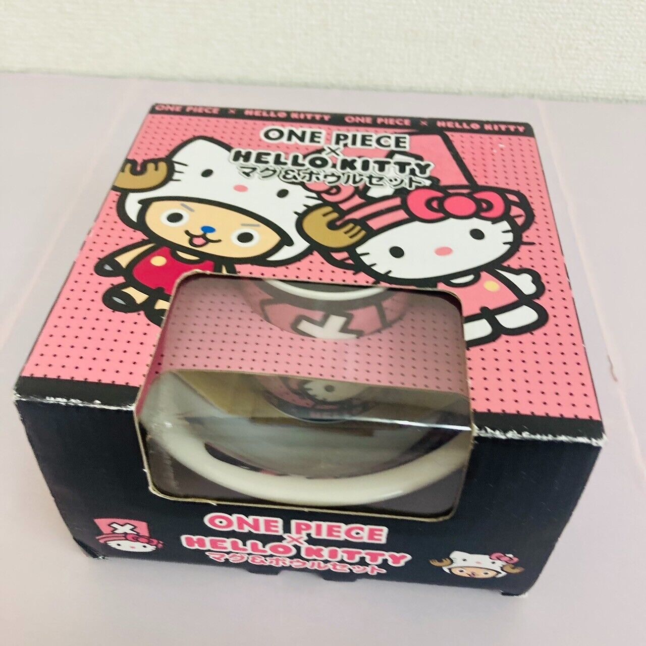 Sanrio Hello Kitty Tony Tony Chopper Mug Cup Bowl 2 Set One Piece Dot Pink Rare