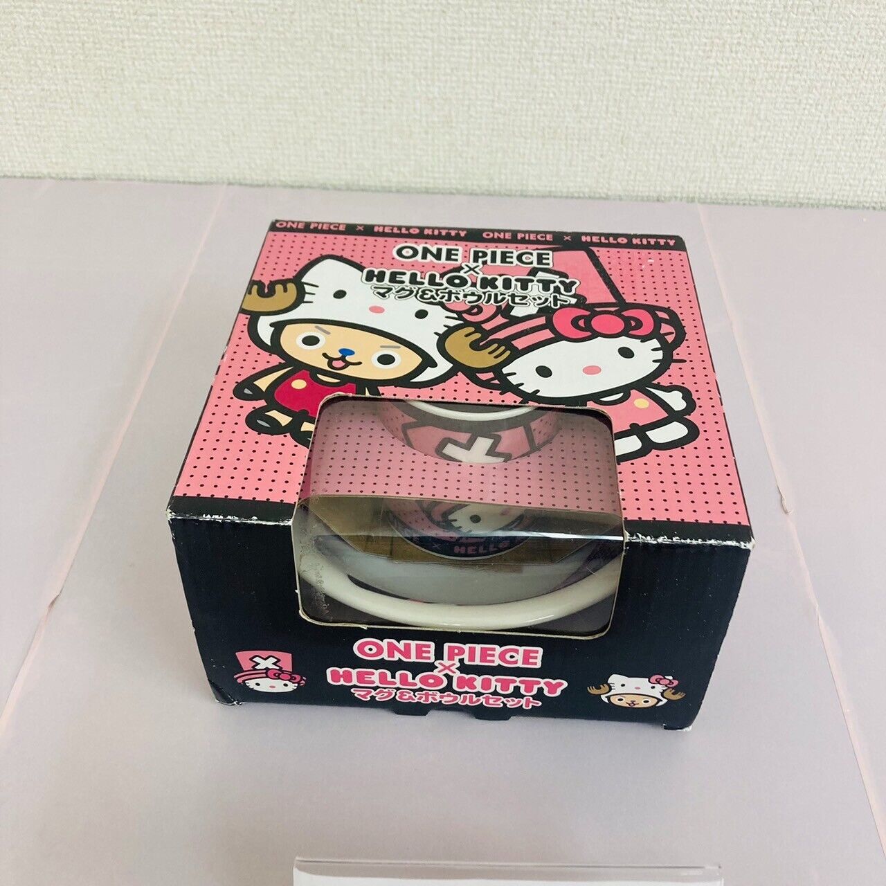 Sanrio Hello Kitty Tony Tony Chopper Mug Cup Bowl 2 Set One Piece Dot Pink Rare