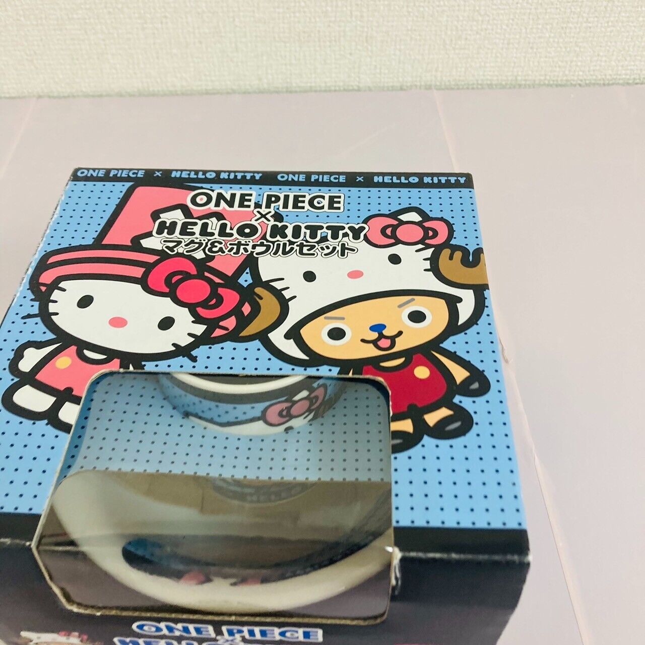 Sanrio Hello Kitty Tony Tony Chopper Mug Cup Bowl 2 Set One Piece Dot Blue Rare