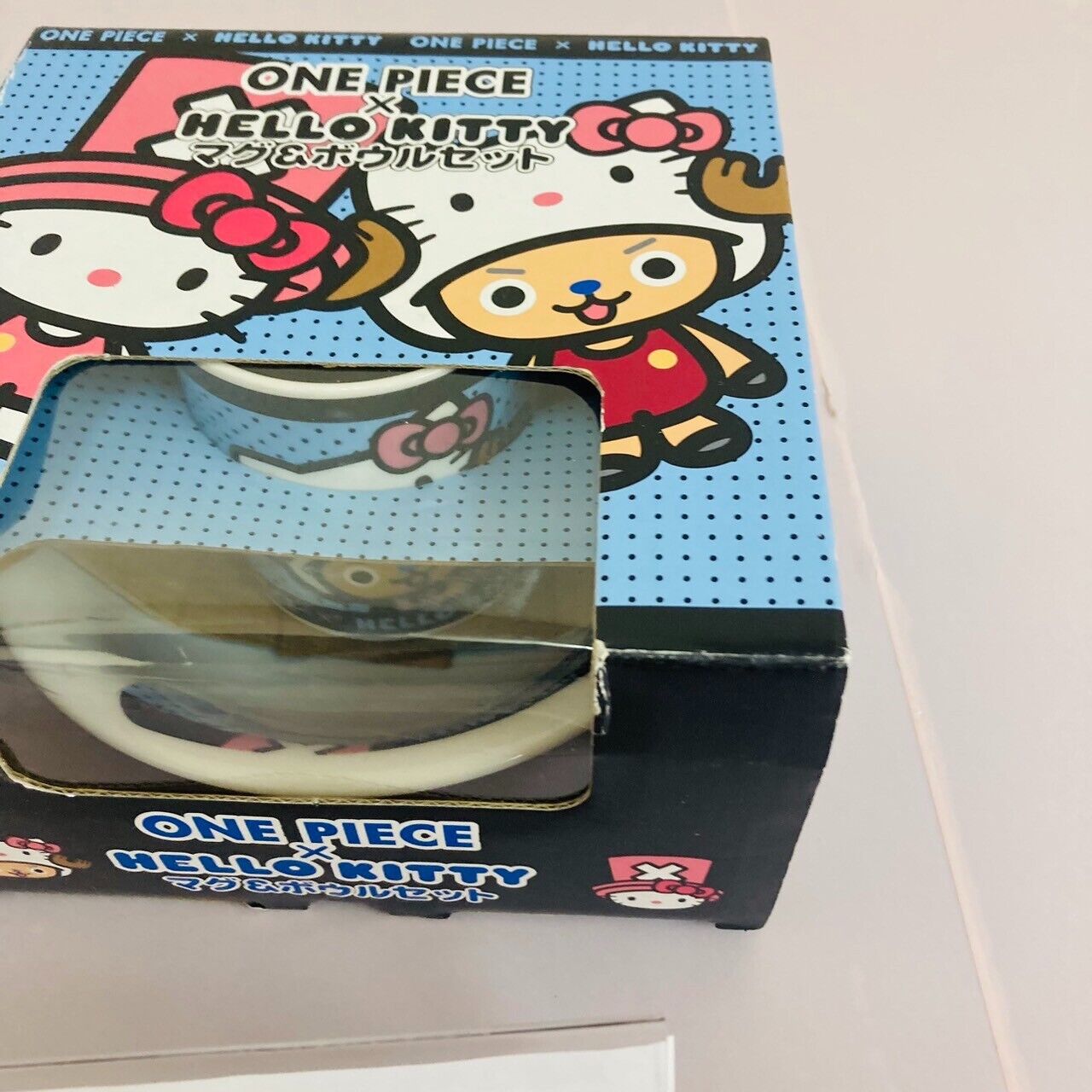 Sanrio Hello Kitty Tony Tony Chopper Mug Cup Bowl 2 Set One Piece Dot Blue Rare