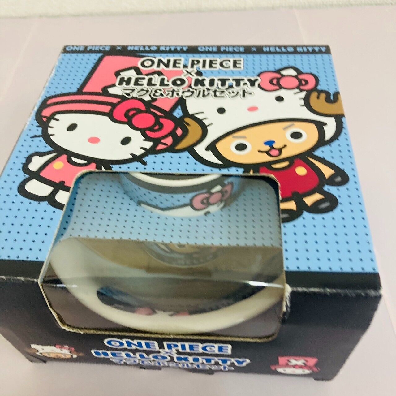 Sanrio Hello Kitty Tony Tony Chopper Mug Cup Bowl 2 Set One Piece Dot Blue Rare