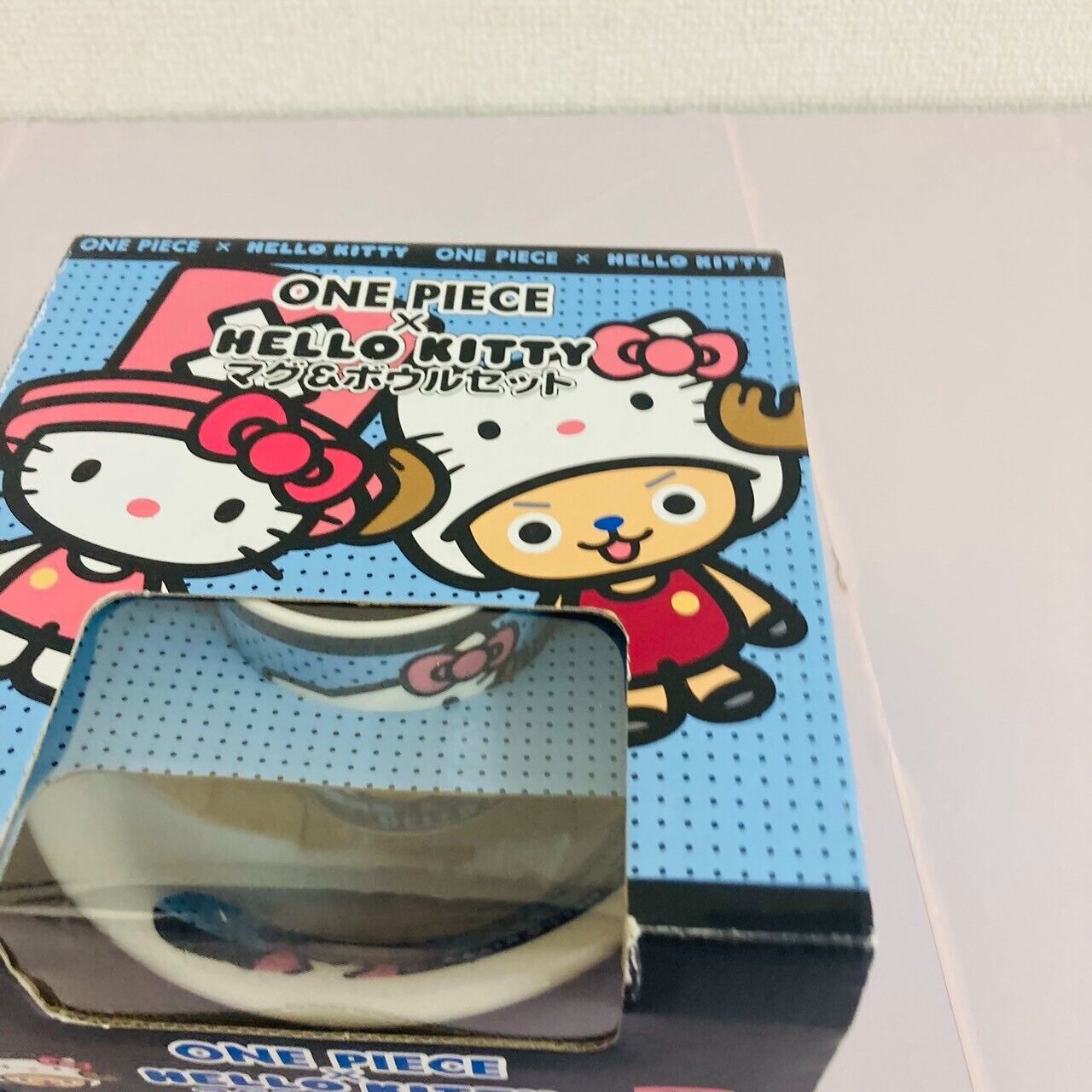 Sanrio Hello Kitty Tony Tony Chopper Mug Cup Bowl 2 Set One Piece Dot Blue Rare