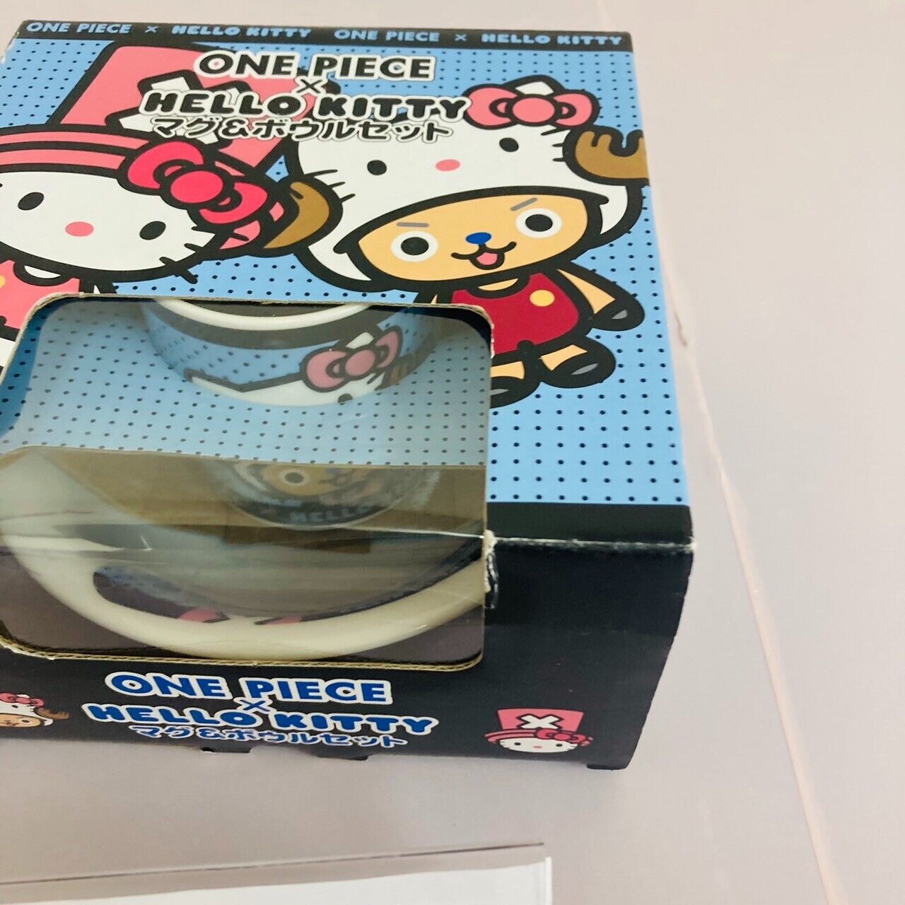 Sanrio Hello Kitty Tony Tony Chopper Mug Cup Bowl 2 Set One Piece Dot Blue Rare