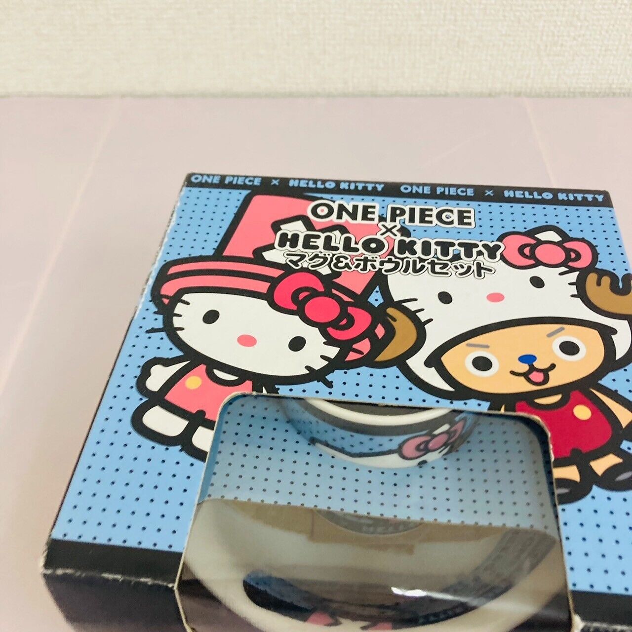 Sanrio Hello Kitty Tony Tony Chopper Mug Cup Bowl 2 Set One Piece Dot Blue Rare