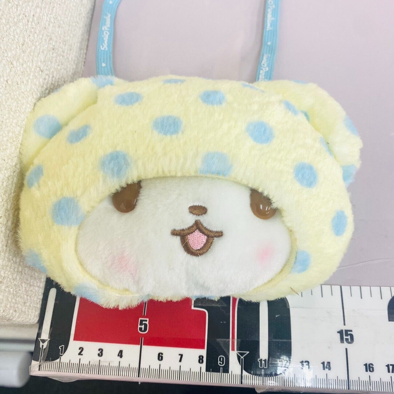 Sanrio Marumofu Biyori Pochette Pass Case Mop Bear White LightBlue Dot Face Rare