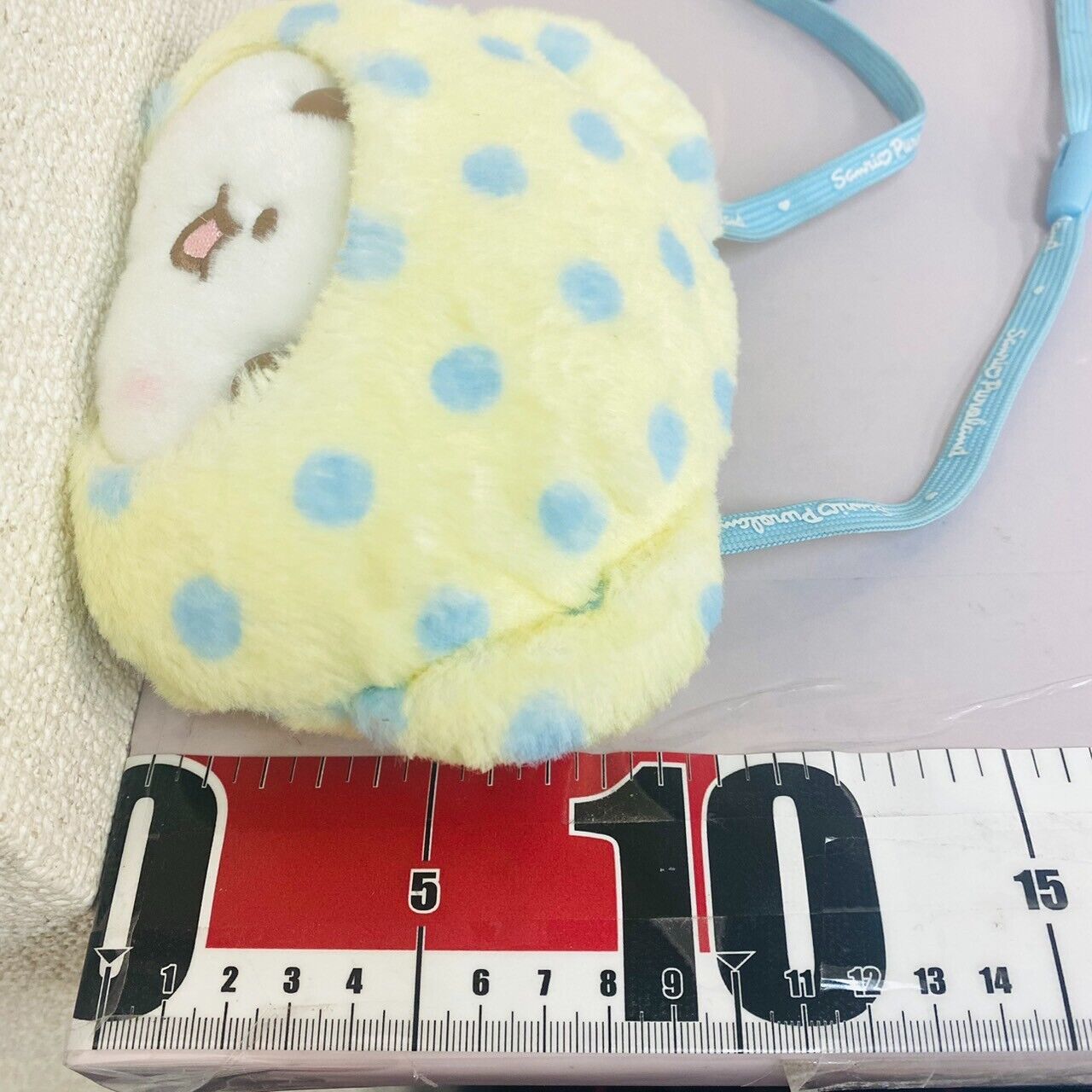 Sanrio Marumofu Biyori Pochette Pass Case Mop Bear White LightBlue Dot Face Rare