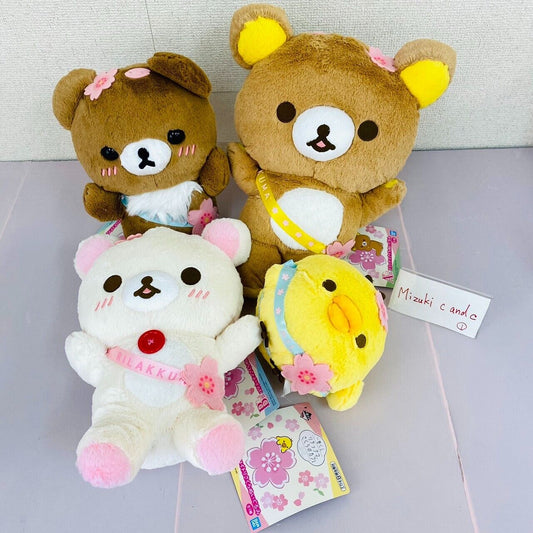 San-X Rilakkuma Plush Set 4 Sakura Cherry Blossom Korilakkuma Soft Stuffed Toy