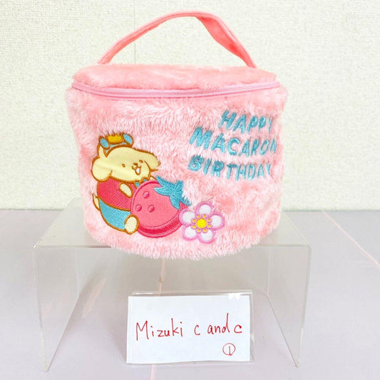 Sanrio Pompom Purin Vanity Pouch Pink Happy Macaron Birthday Fluffy Strawberry