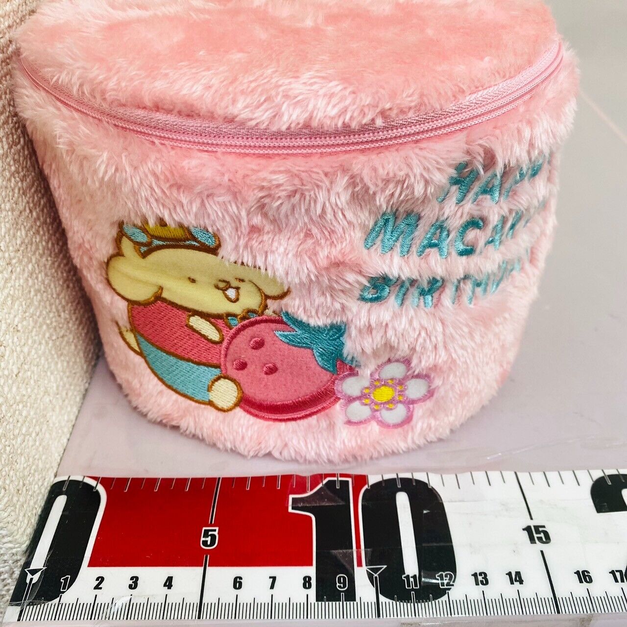 Sanrio Pompom Purin Vanity Pouch Pink Happy Macaron Birthday Fluffy Strawberry