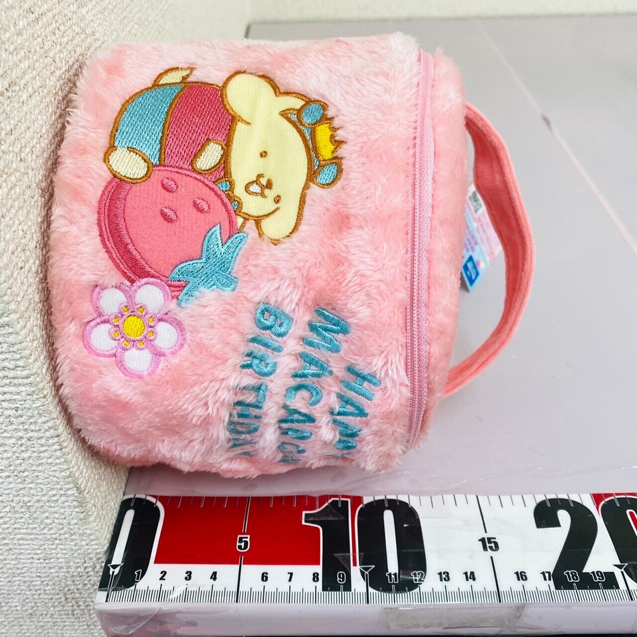 Sanrio Pompom Purin Vanity Pouch Pink Happy Macaron Birthday Fluffy Strawberry