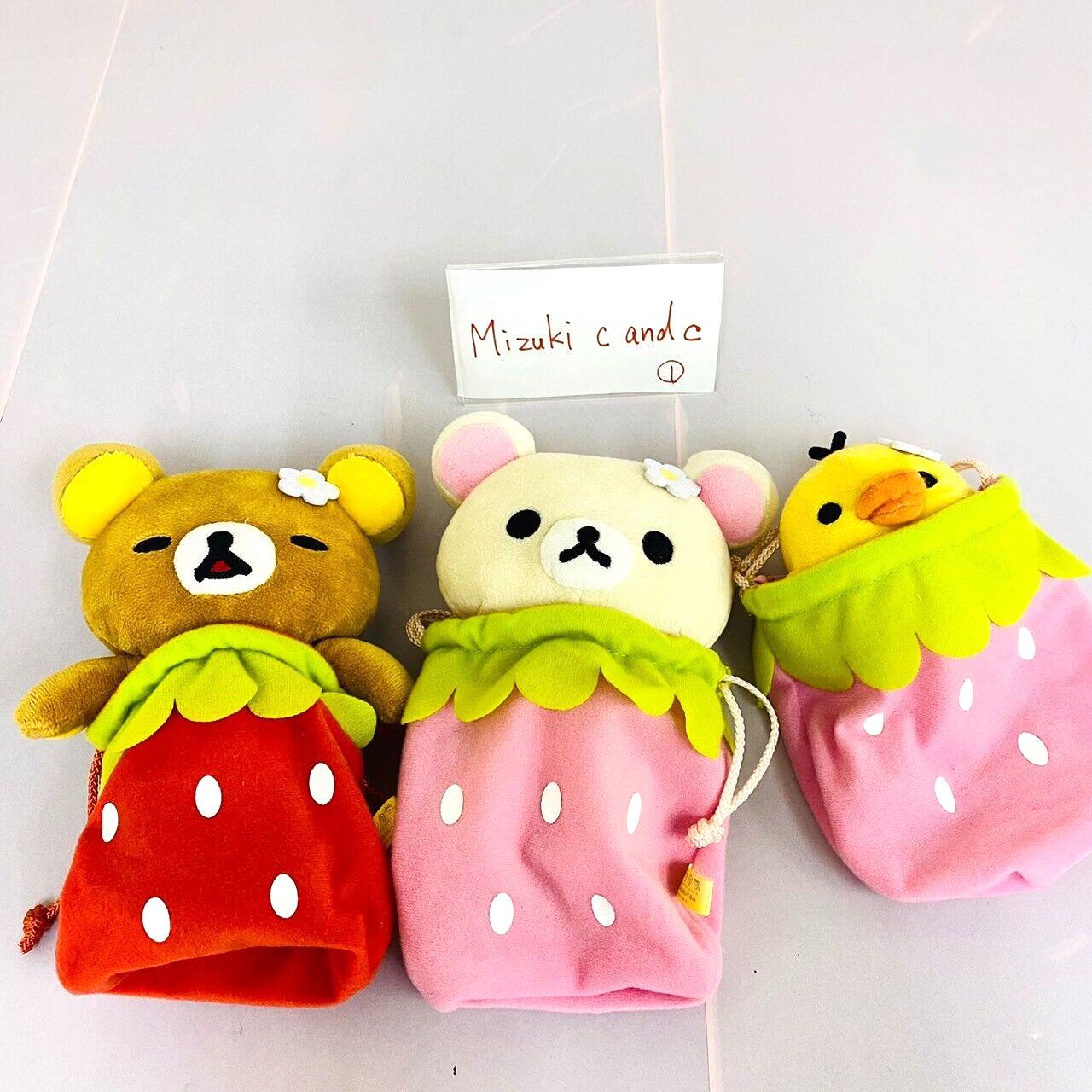 San-X Rilakkuma Korilakkuma Kiiroitori Plush Set 3 Strawberry Costume Kawaii