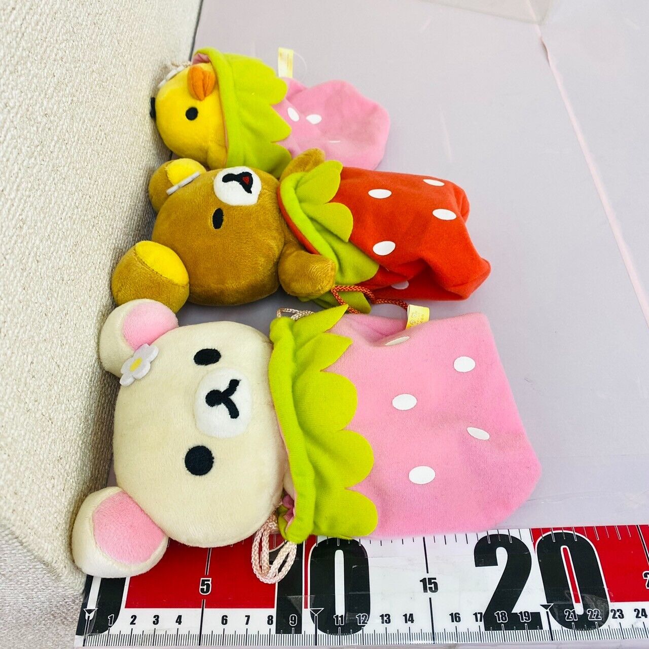 San-X Rilakkuma Korilakkuma Kiiroitori Plush Set 3 Strawberry Costume Kawaii