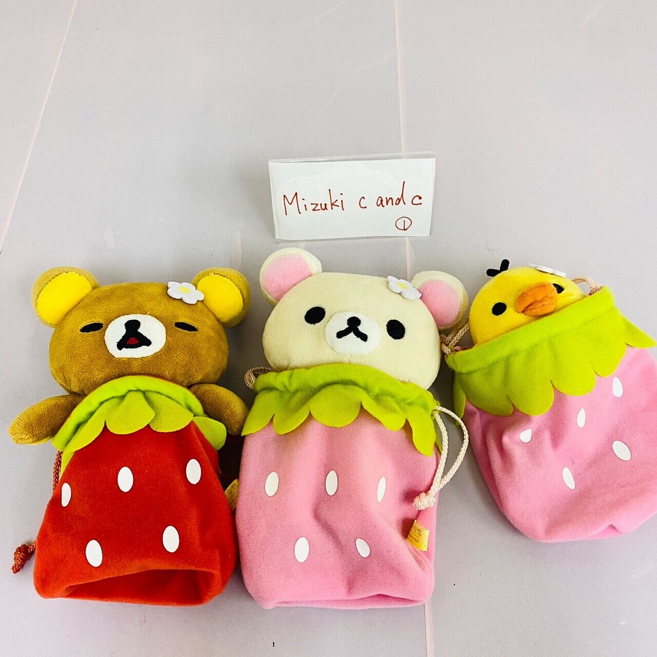 San-X Rilakkuma Korilakkuma Kiiroitori Plush Set 3 Strawberry Costume Kawaii